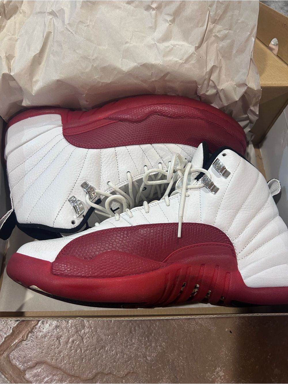 Men's White and Red Jordan Retro 12